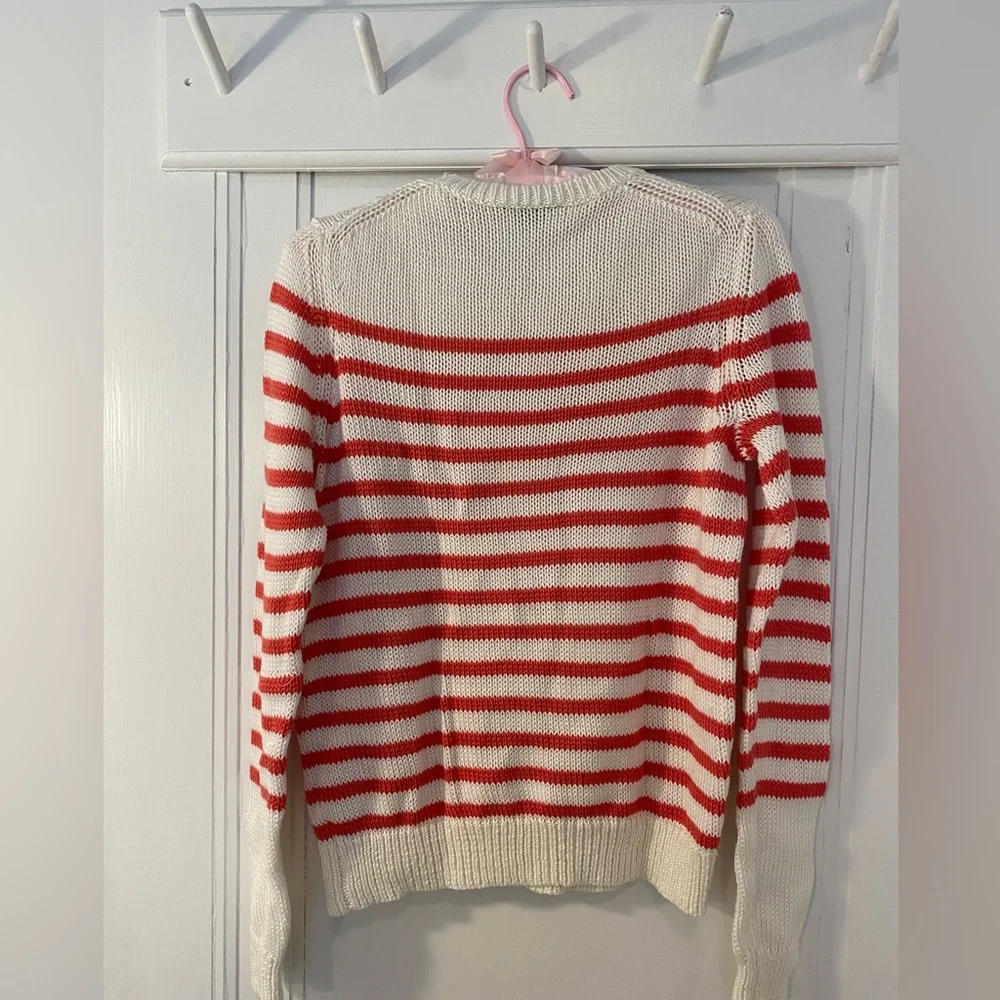 Theory Red Stripe Long Sleeve Cotton Sweater Size Medium - Picture 2 of 7